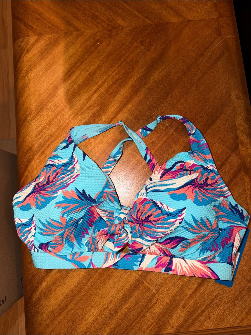 Tropical Floral Light Blue Bikini Bralette with Cross-Back Straps